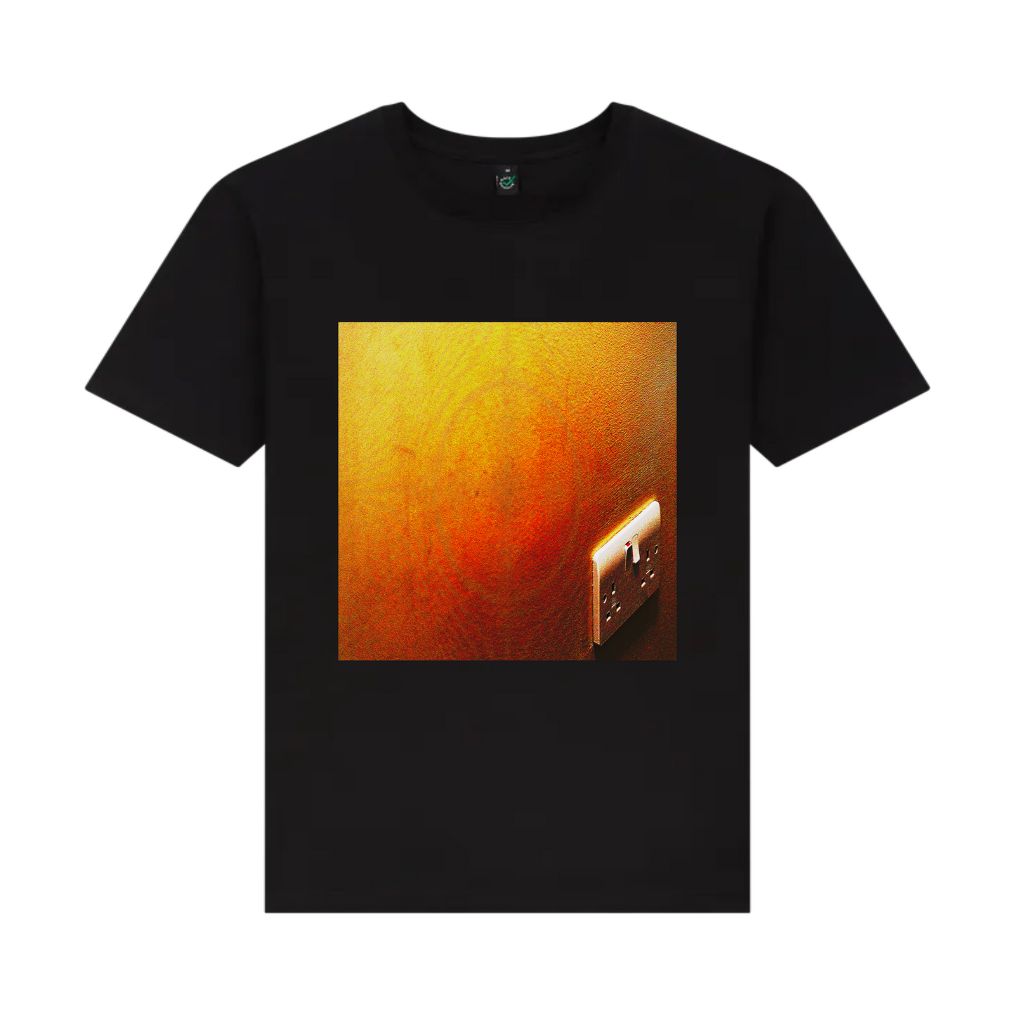 black t-shirt featuring a pop art style design of a plug