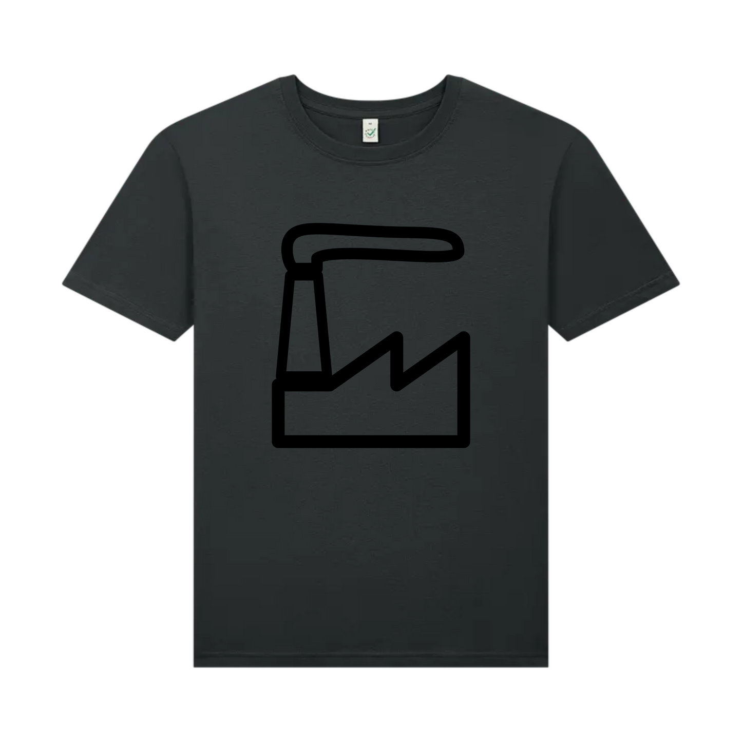 Charcoal (Grey) t-shirt with a factory icon on a white background