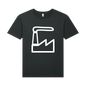Grey (Charcoal) t-shirt with a white factory icon on a white background