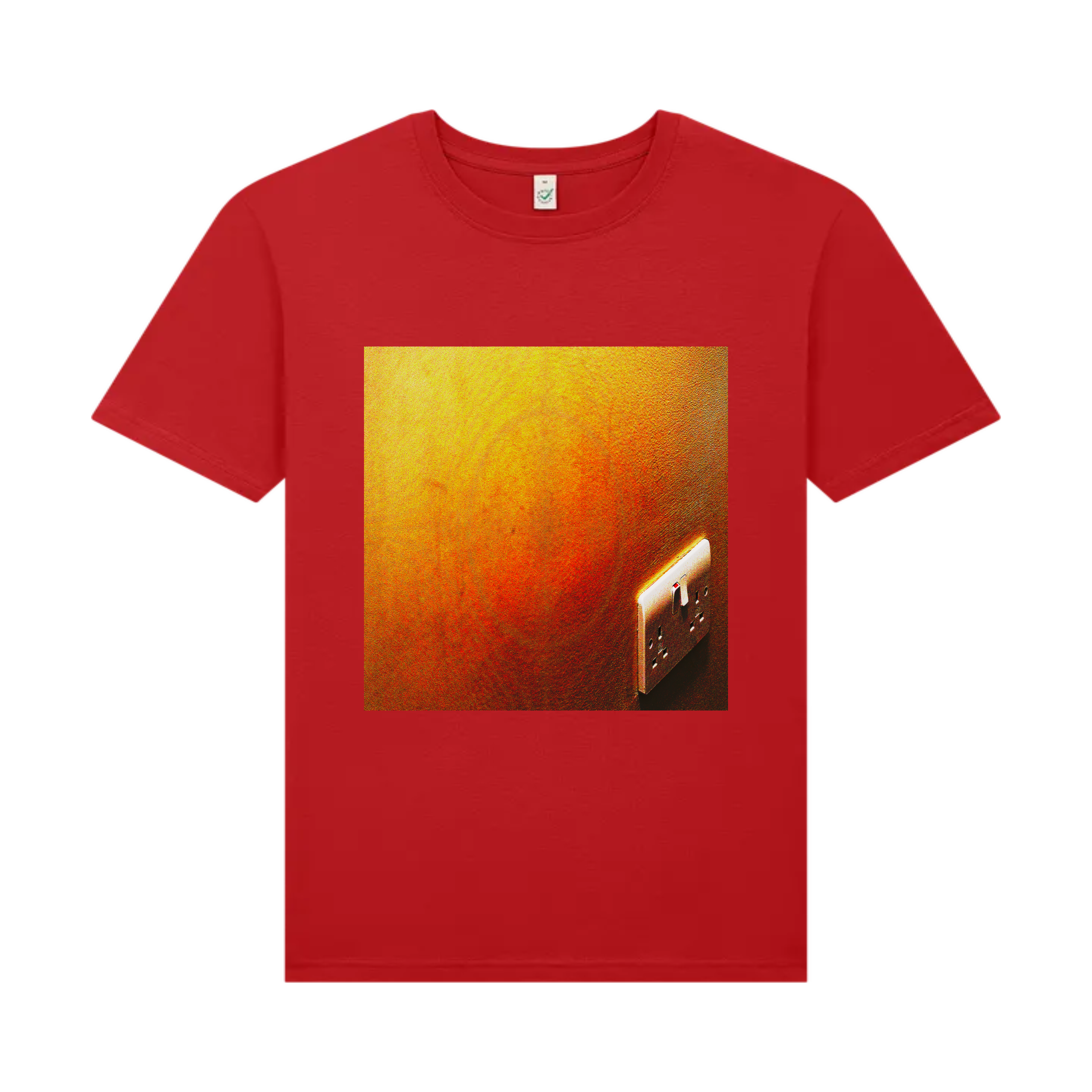 red t-shirt featuring a pop art style design of a plug