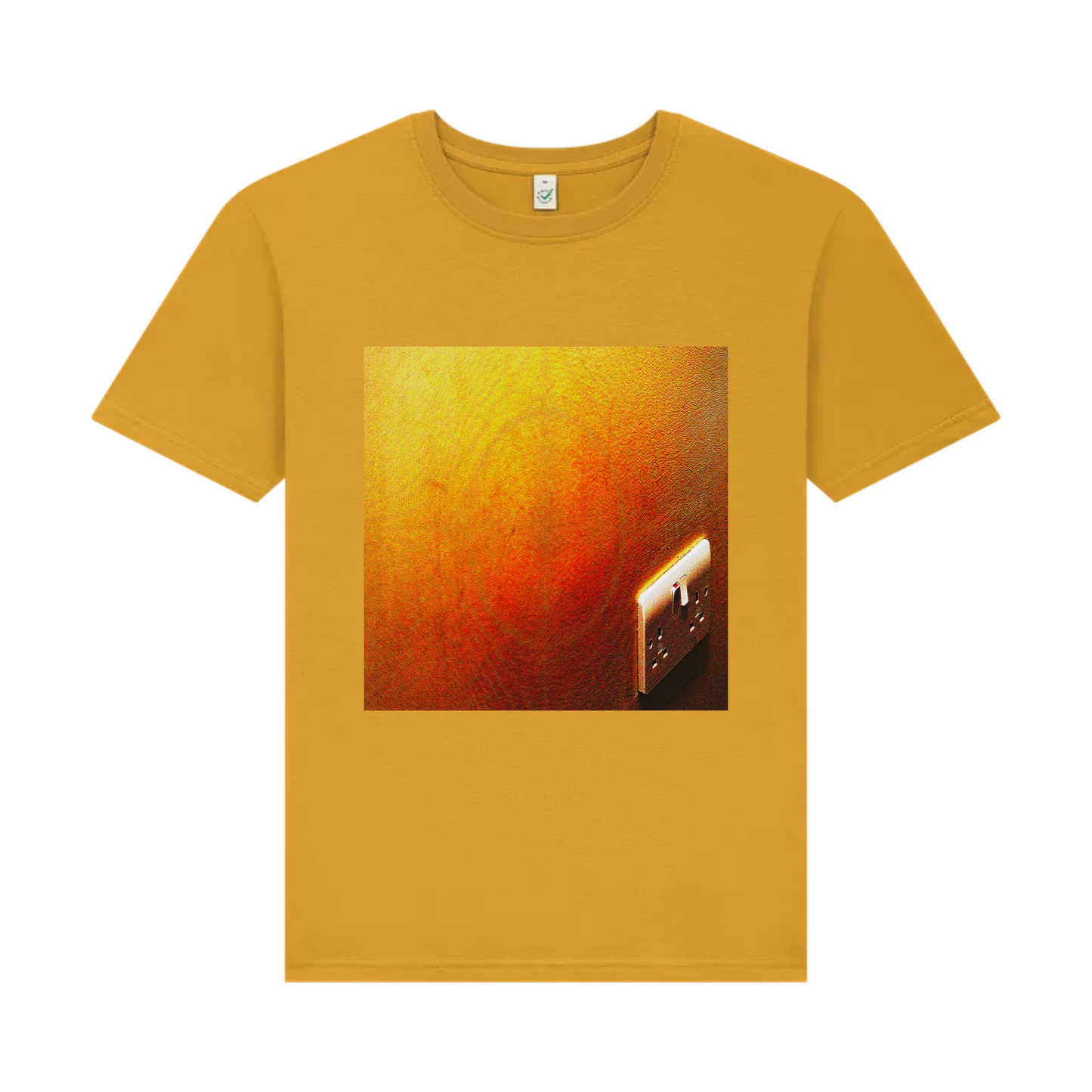 Yellow t-shirt featuring a pop art style design of a plug